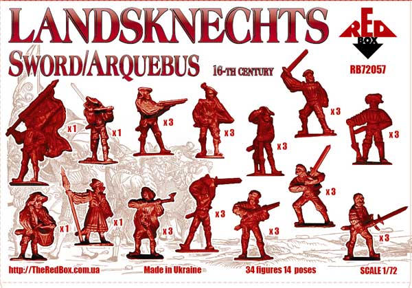 16th century 1/72 toy soldiers Red Box 72057 Landsknechts Sword/Arquebus 