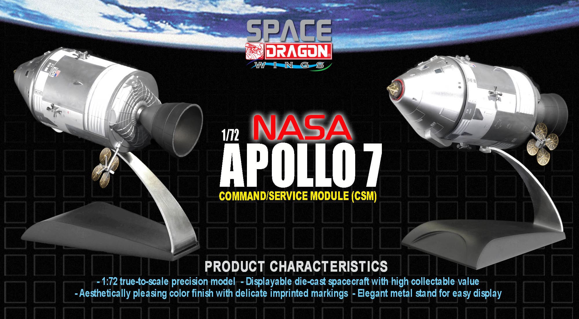 DRAGON 50374 APOLLO 7 COMMAND SERVICE MODULE CSM 1/72 FINISHED model NASA SPACE 