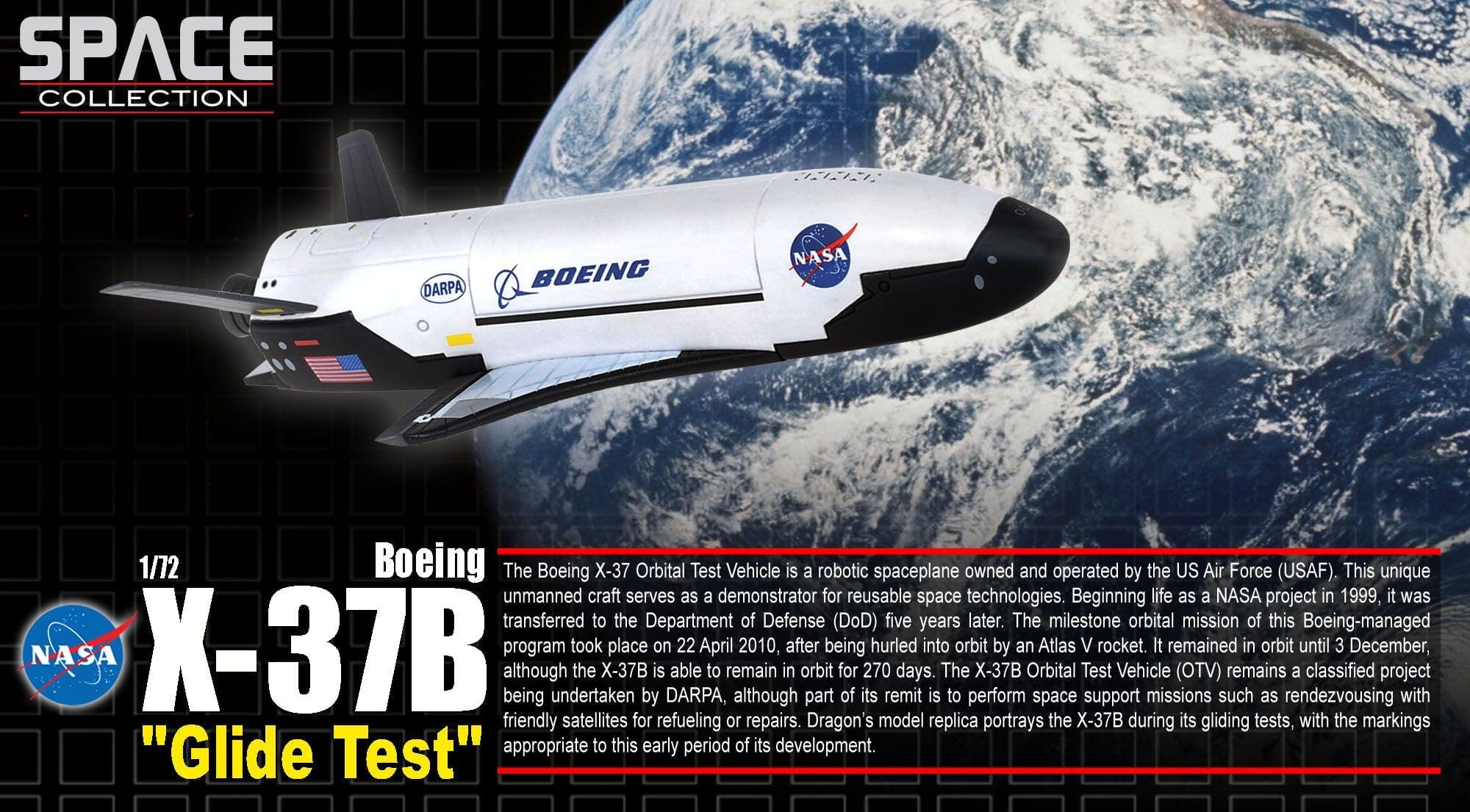 Dragon 50386 NASA Boeing X-37B Orbital Test Vehicle Diecast 1/72 Drone Model New 