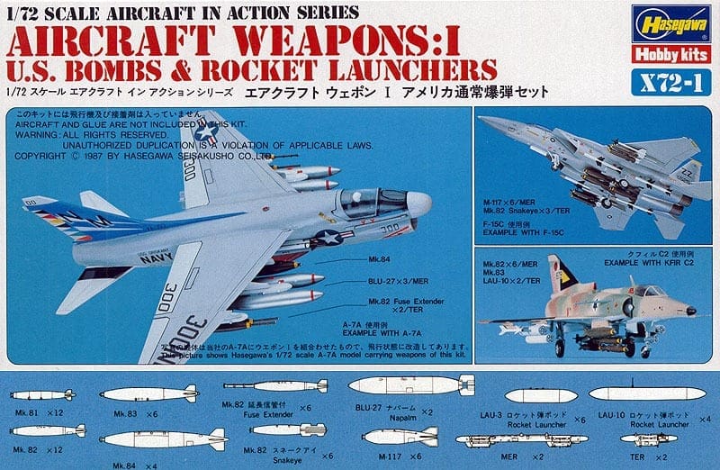 HASEGAWA Aircraft Weapons I U.S Bombs & Rocket Launchers 1/72 X72-1 No 35001