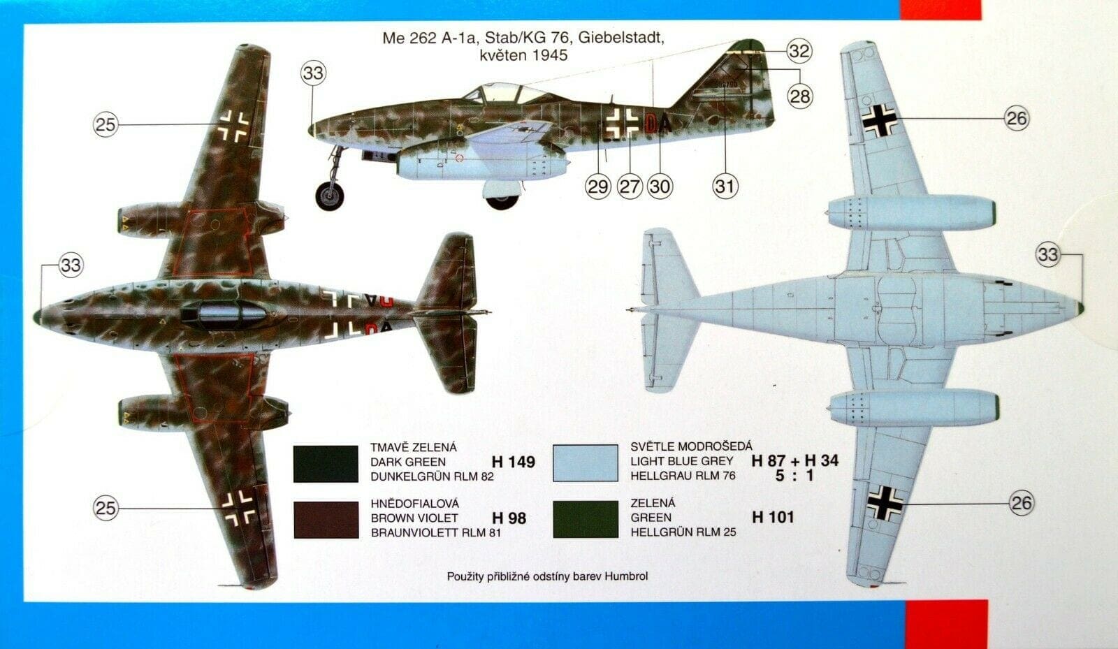 LUFTWAFFE MKGS MESSERSCHMITT Me 262 A-1a 1/72 SMER WW II JET FIGHTER