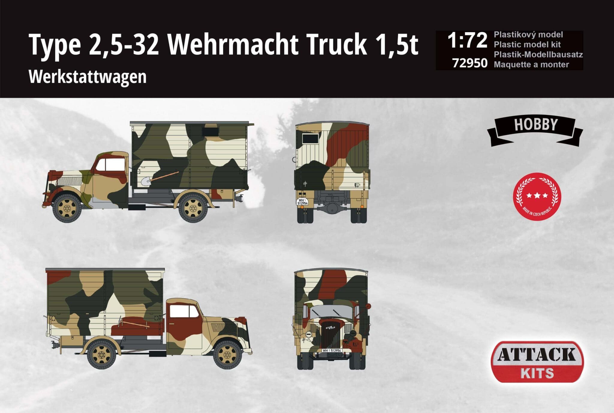Wehrmacht 1,5t Light Truck Type 2,5-32 Attack 1/72 Model Kit 72921 Opel Blitz 